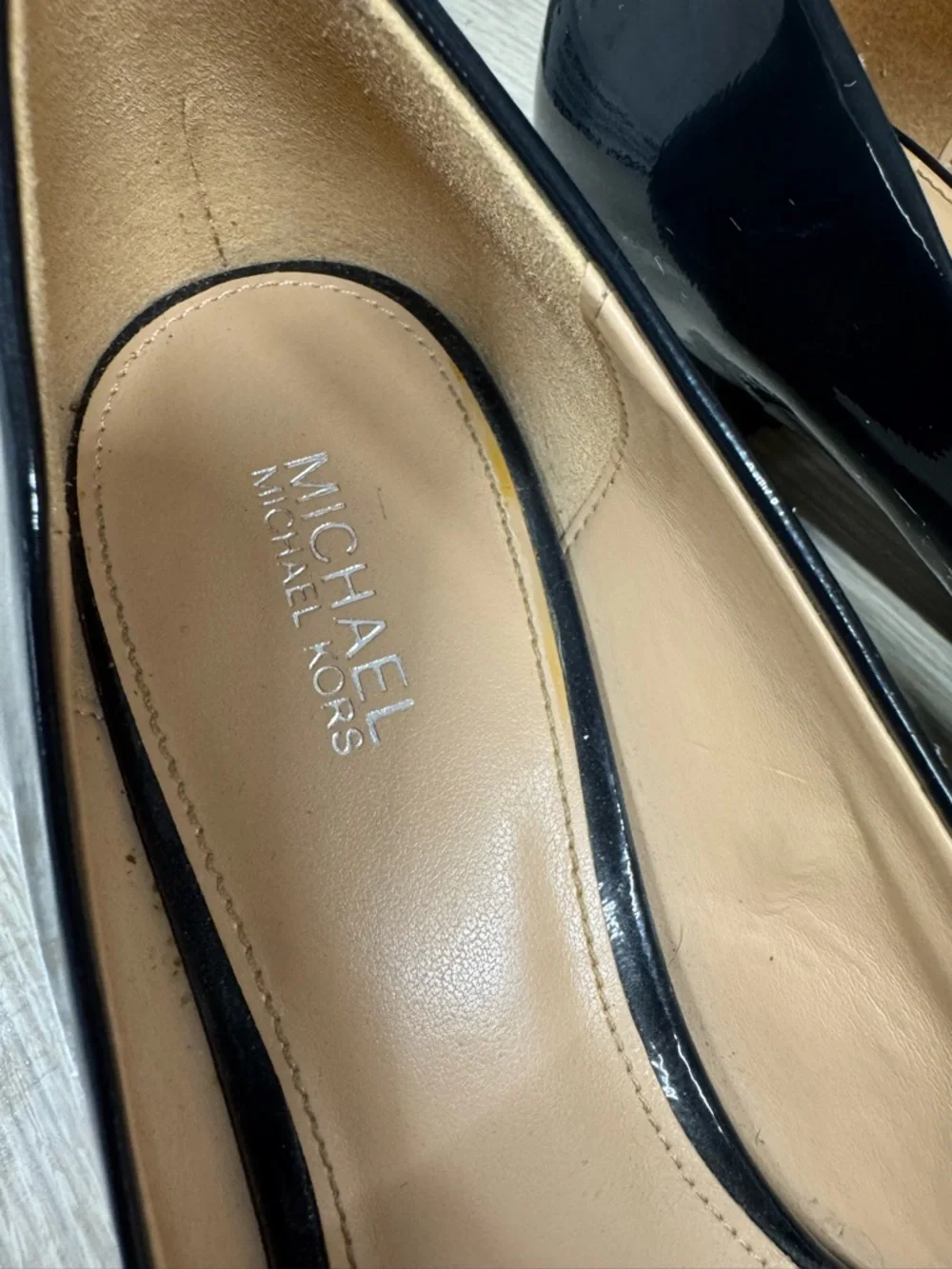 Michael Kors Black Patent Block Heel Pumps with Silver Buckle Size 7.5